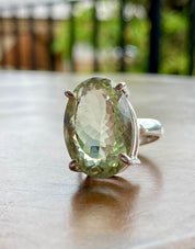 Oval Green Amethyst Prasiolite Sterling Silver Ring