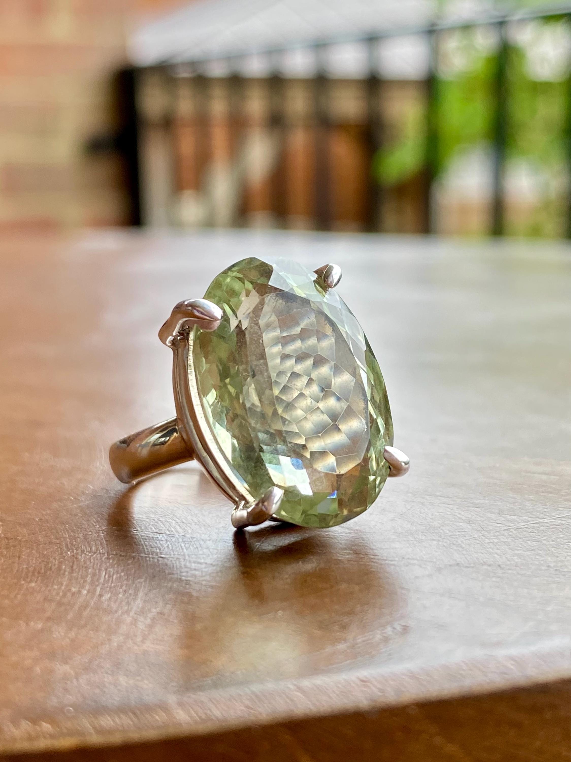 Oval Green Amethyst Prasiolite Sterling Silver Ring