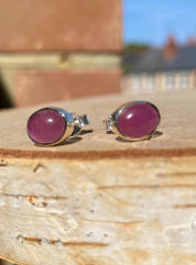 Genuine Ruby 925 Sterling Silver Oval Stud Earrings