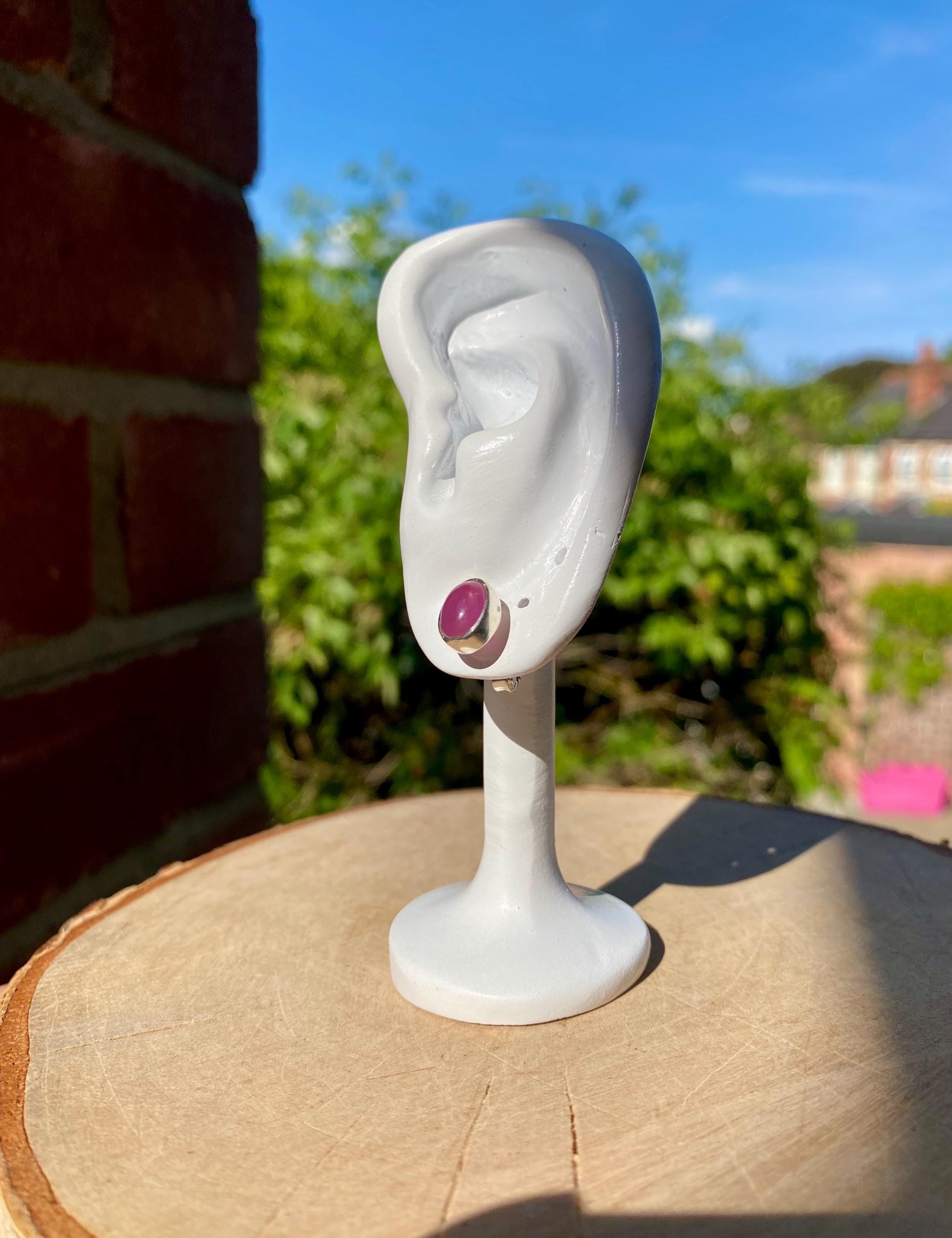 Genuine Ruby 925 Sterling Silver Oval Stud Earrings