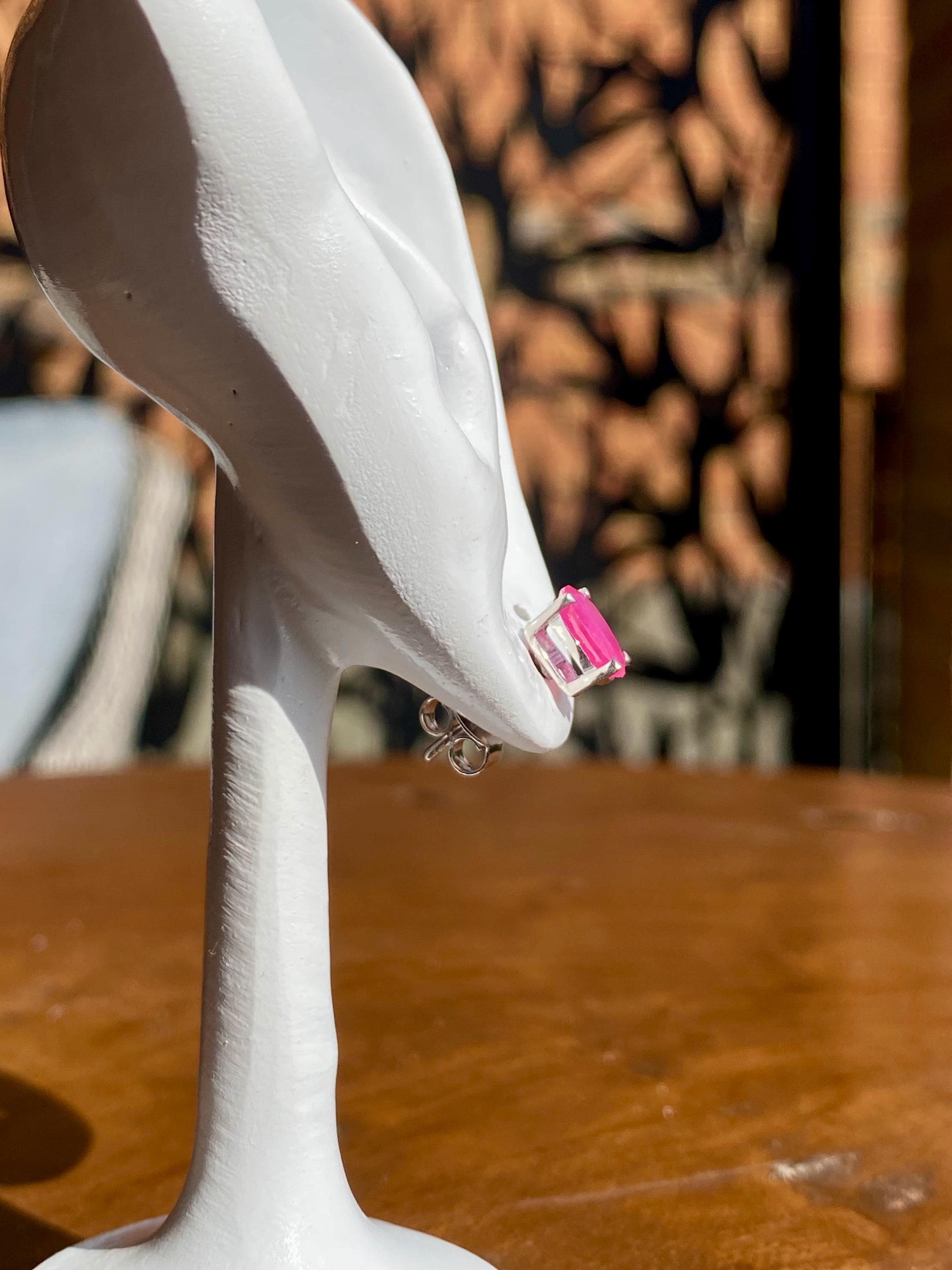 Genuine Ruby 925 Sterling Silver Oval Stud Earrings