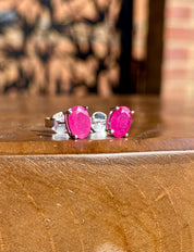 Genuine Ruby 925 Sterling Silver Oval Stud Earrings