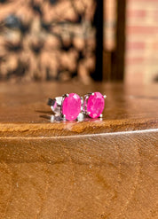 Genuine Ruby 925 Sterling Silver Oval Stud Earrings