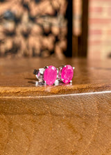Genuine Ruby 925 Sterling Silver Oval Stud Earrings