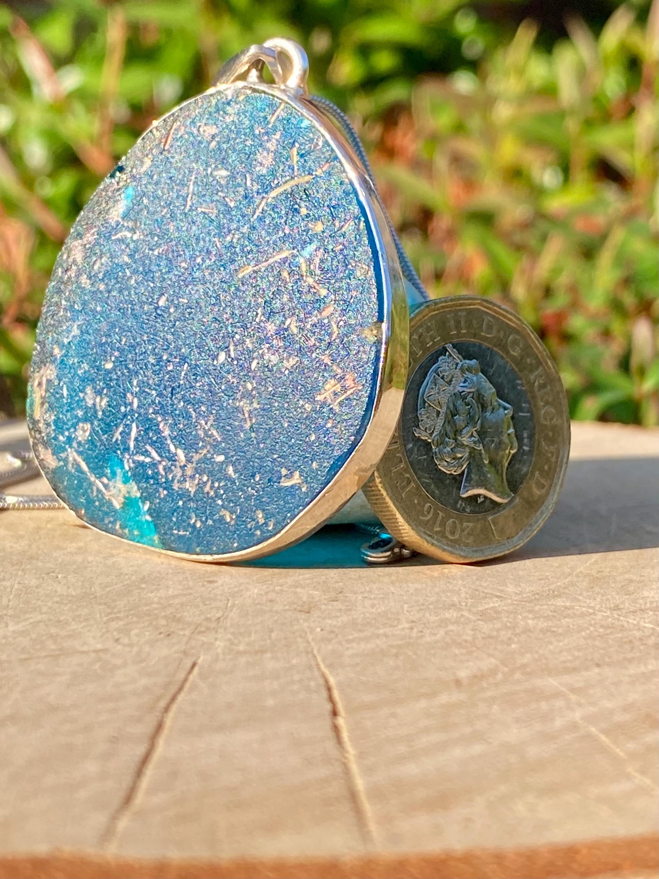 Ancient Roman Glass Pendant, Teardrop 41mm x 36mm Sterling Silver, Handmade UK