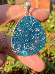 Ancient Roman Glass Pendant, Teardrop 41mm x 36mm Sterling Silver, Handmade UK