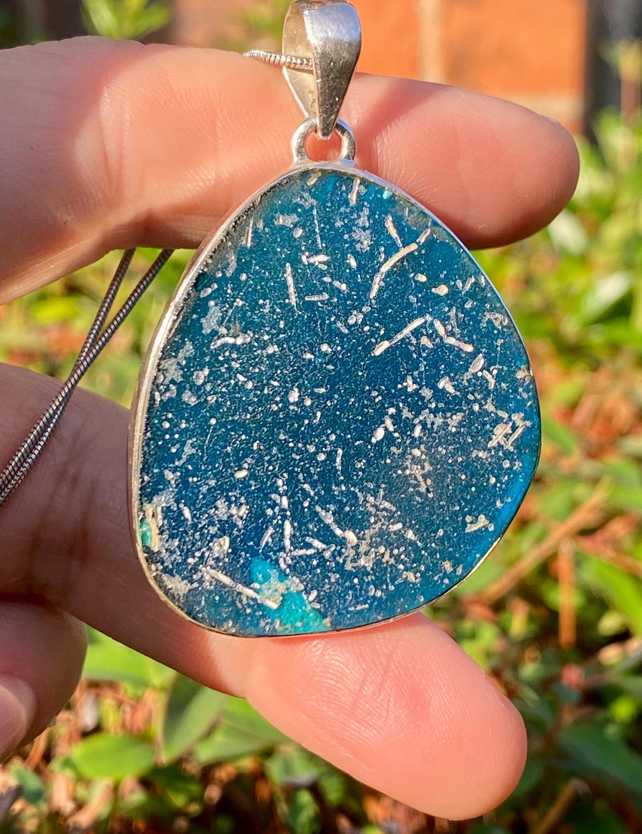 Ancient Roman Glass Pendant, Teardrop 41mm x 36mm Sterling Silver, Handmade UK