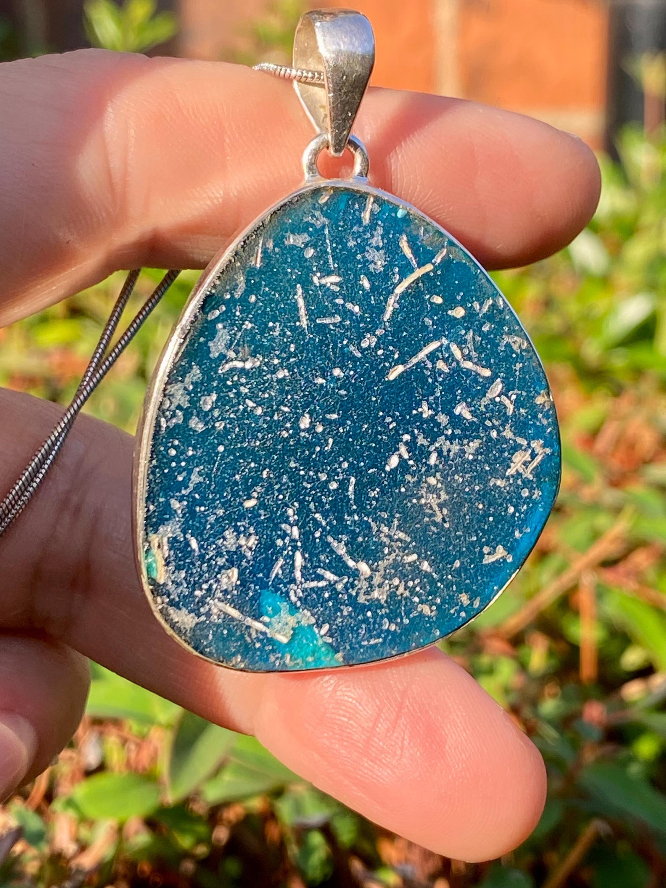 Ancient Roman Glass Pendant, Teardrop 41mm x 36mm Sterling Silver, Handmade UK