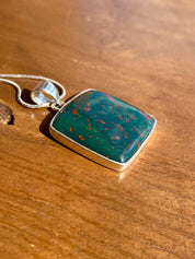 Square African Dragon Bloodstone 925 Sterling Silver Pendant