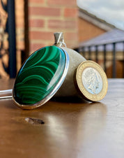 Large Malachite 925 Sterling Silver High Quality Oval Pendant