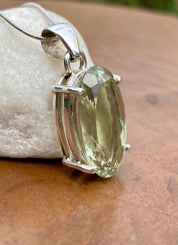 Green Amethyst (Prasiolite ) and Silver Oval Pendant