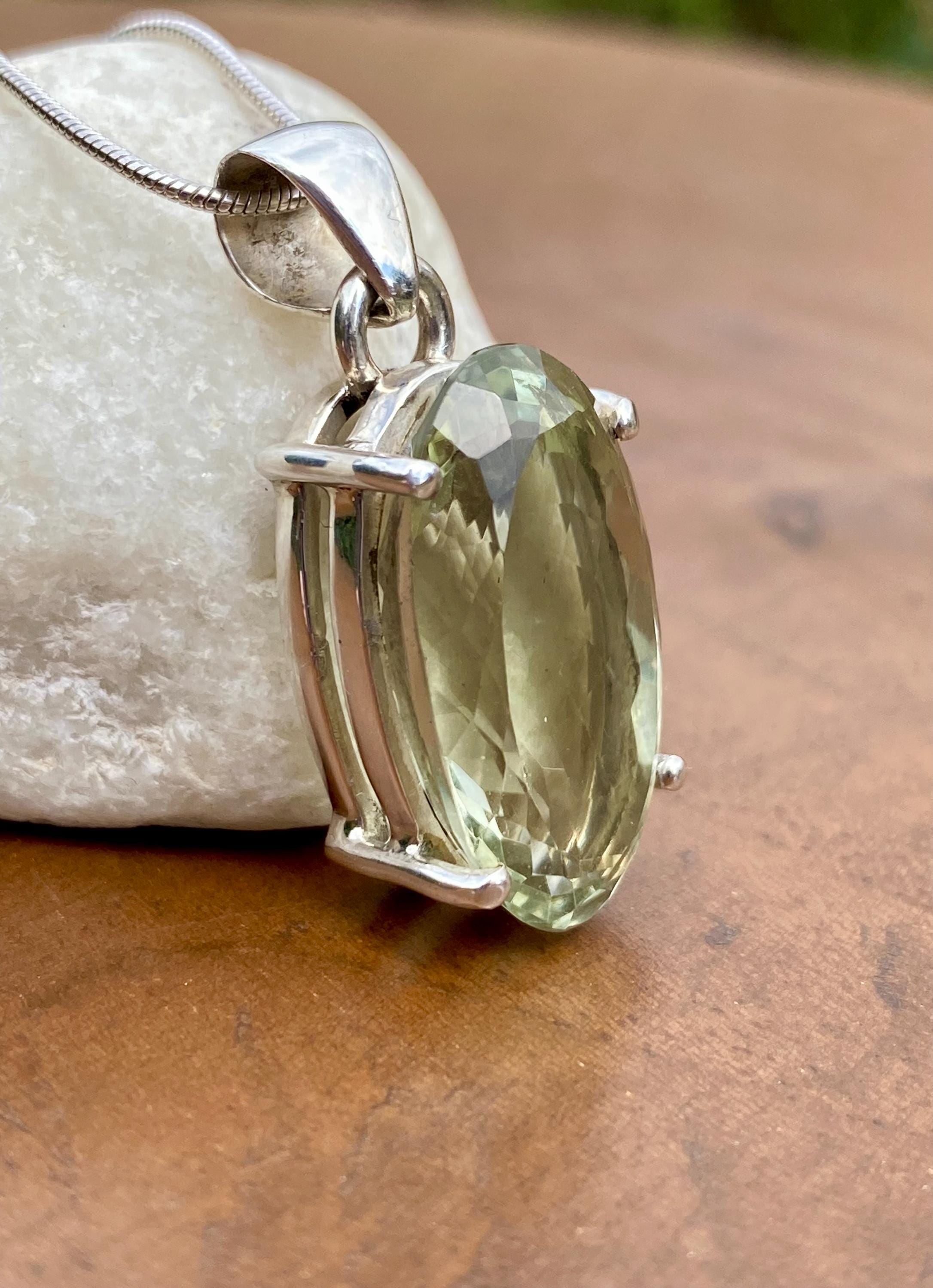 Green Amethyst (Prasiolite ) and Silver Oval Pendant