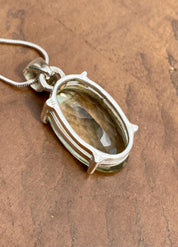 Green Amethyst (Prasiolite ) and Silver Oval Pendant