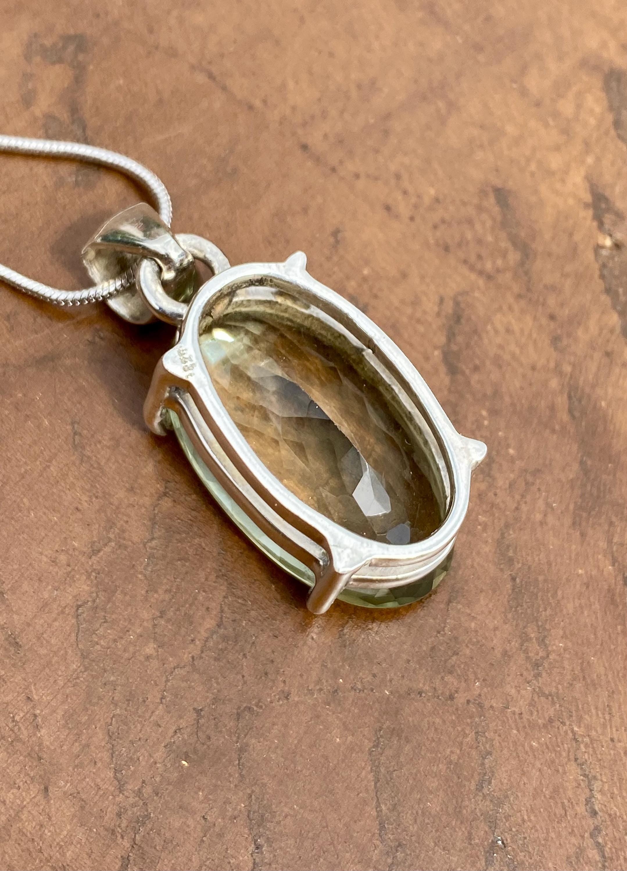 Green Amethyst (Prasiolite ) and Silver Oval Pendant