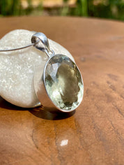 Green Amethyst Prasiolite 925 Sterling Silver Oval Pendant