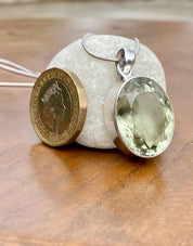 Green Amethyst Prasiolite 925 Sterling Silver Oval Pendant