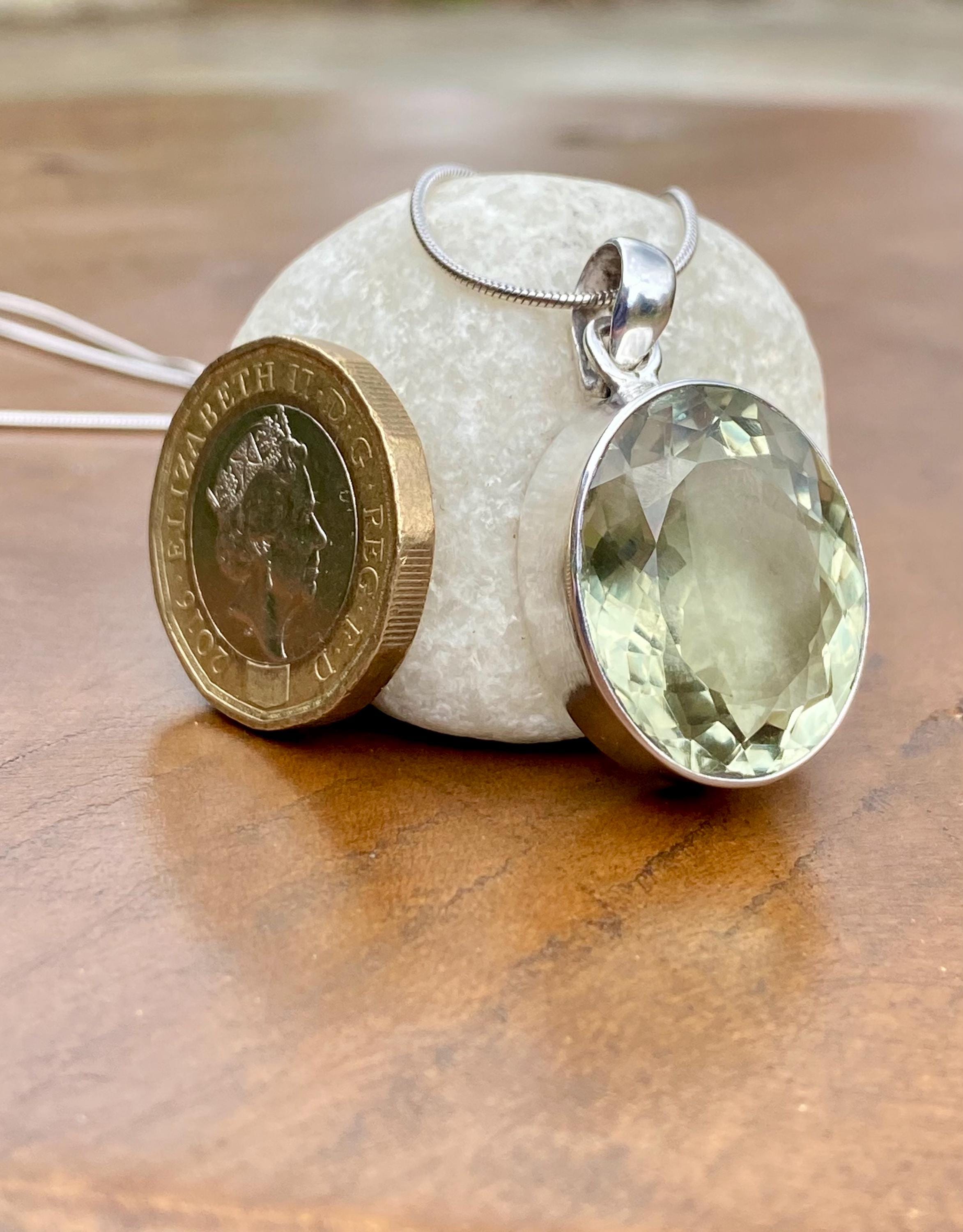 Green Amethyst Prasiolite 925 Sterling Silver Oval Pendant