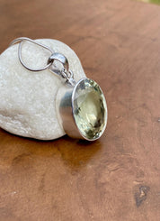 Green Amethyst Prasiolite 925 Sterling Silver Oval Pendant
