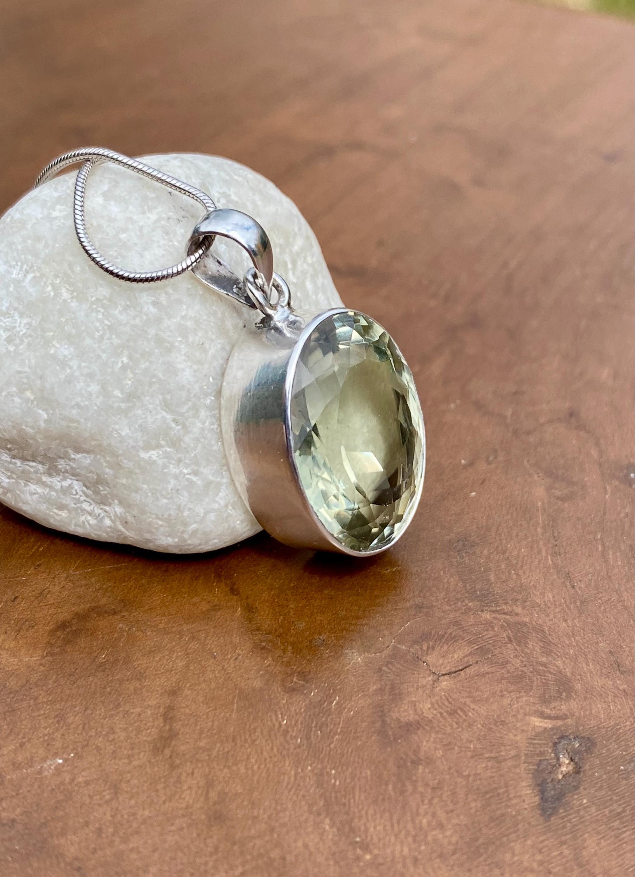 Green Amethyst Prasiolite 925 Sterling Silver Oval Pendant