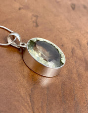 Green Amethyst Prasiolite 925 Sterling Silver Oval Pendant