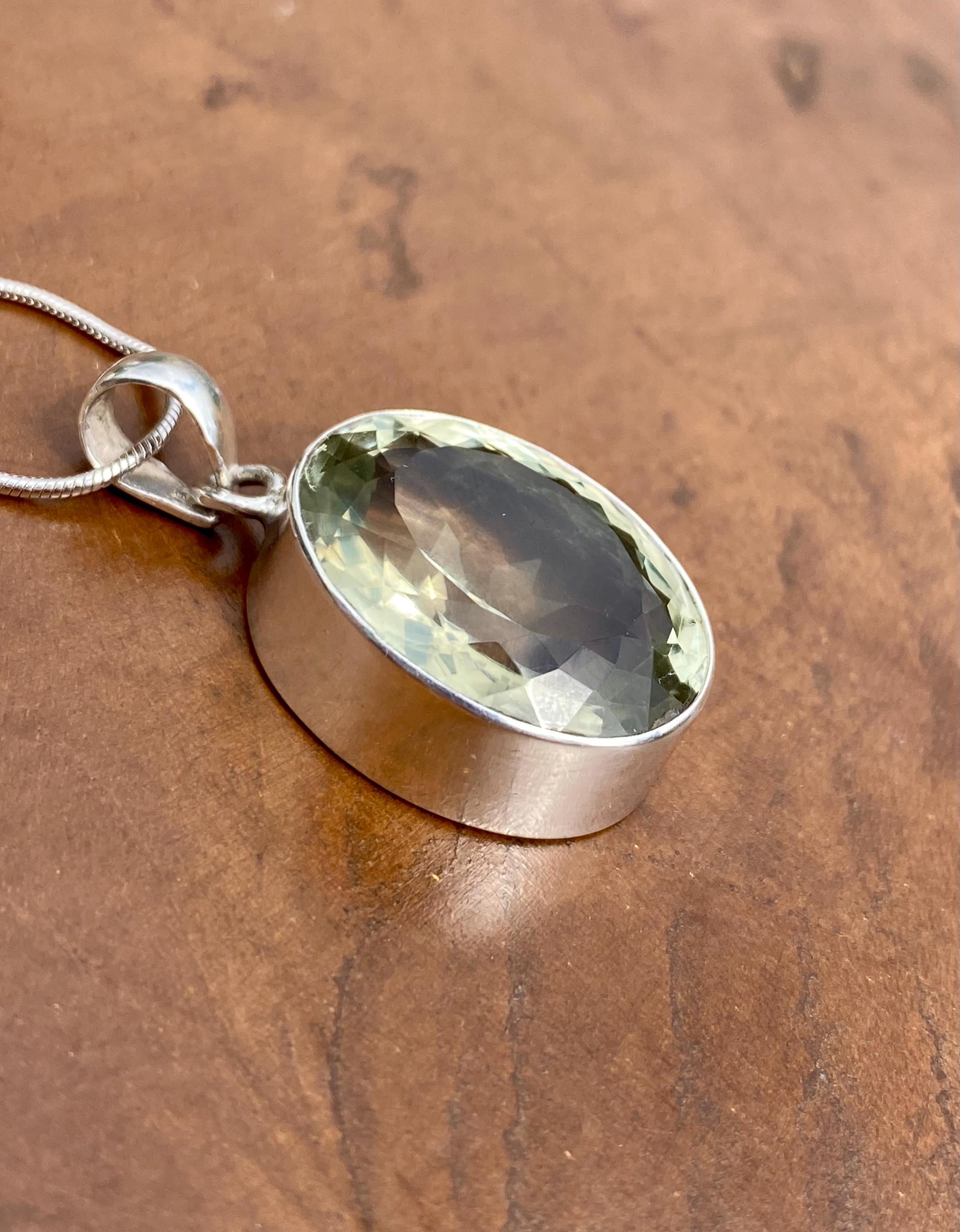 Green Amethyst Prasiolite 925 Sterling Silver Oval Pendant
