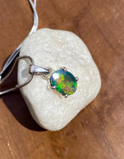 Oval Black Opal, Ethiopian Chalama Opal 925 Sterling Silver Pendant