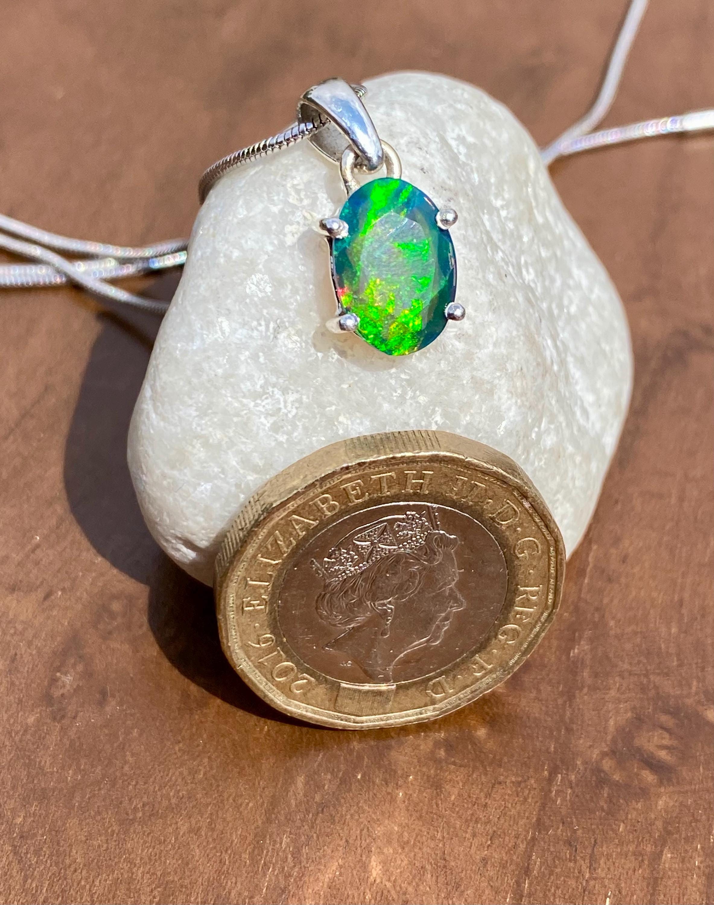 Oval Black Opal, Ethiopian Chalama Opal 925 Sterling Silver Pendant