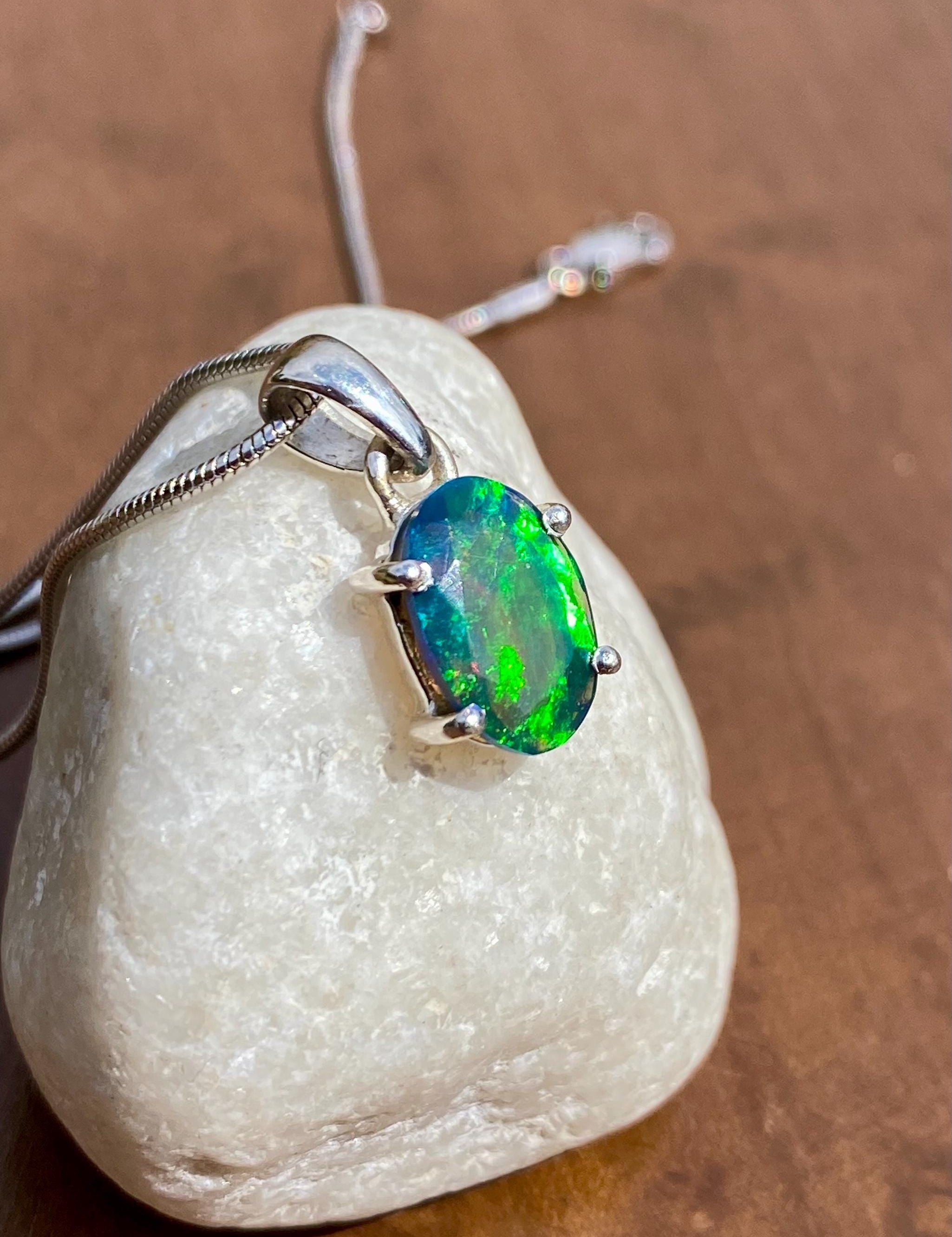 Oval Black Opal, Ethiopian Chalama Opal 925 Sterling Silver Pendant