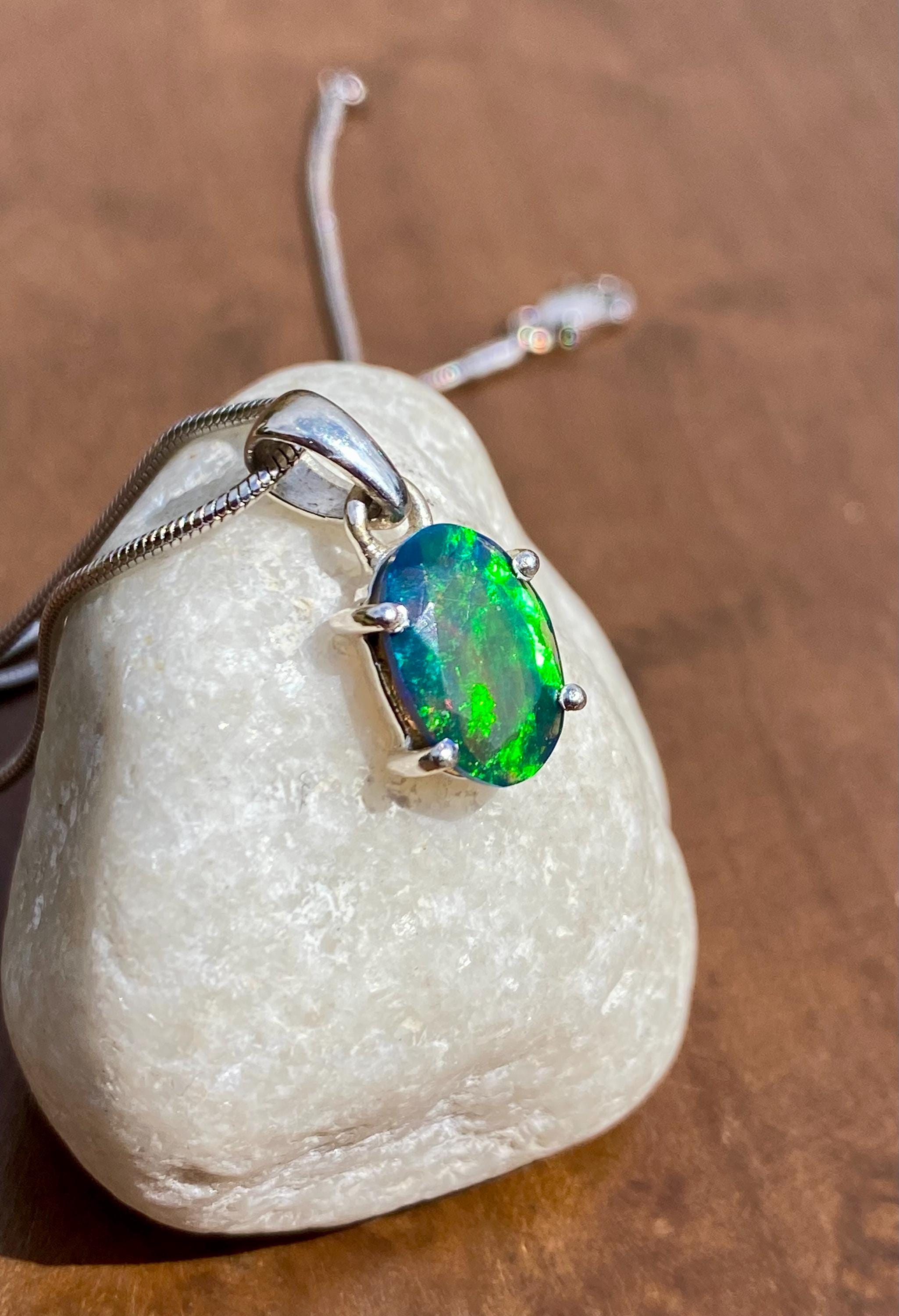 Oval Black Opal, Ethiopian Chalama Opal 925 Sterling Silver Pendant