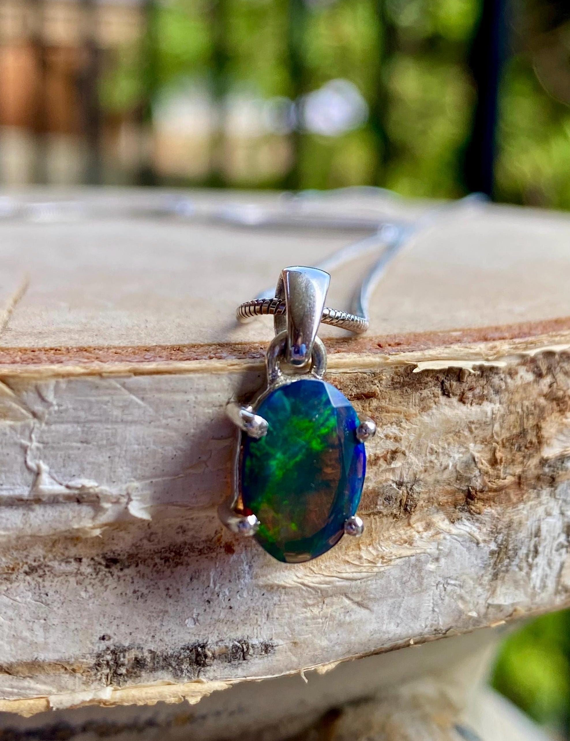 Oval Black Opal, Ethiopian Chalama Opal 925 Sterling Silver Pendant