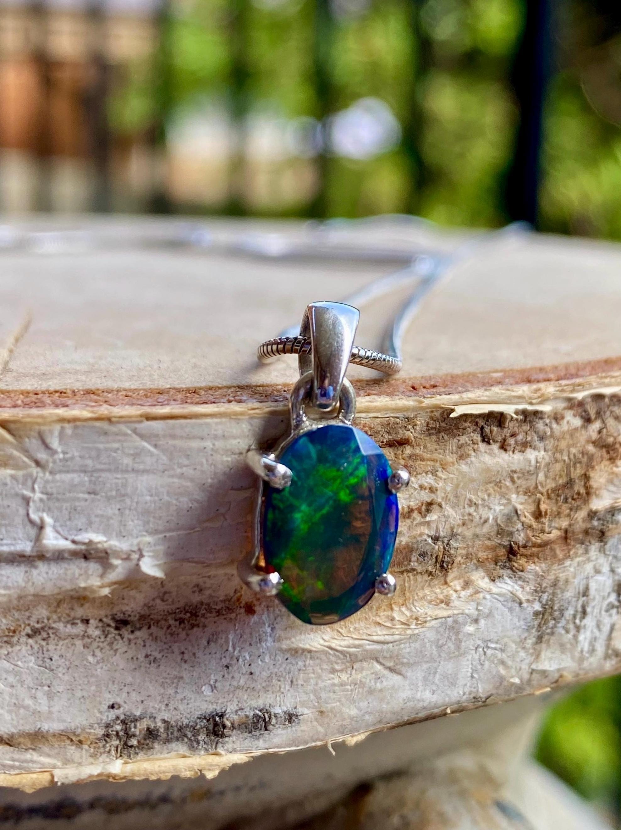 Oval Black Opal, Ethiopian Chalama Opal 925 Sterling Silver Pendant