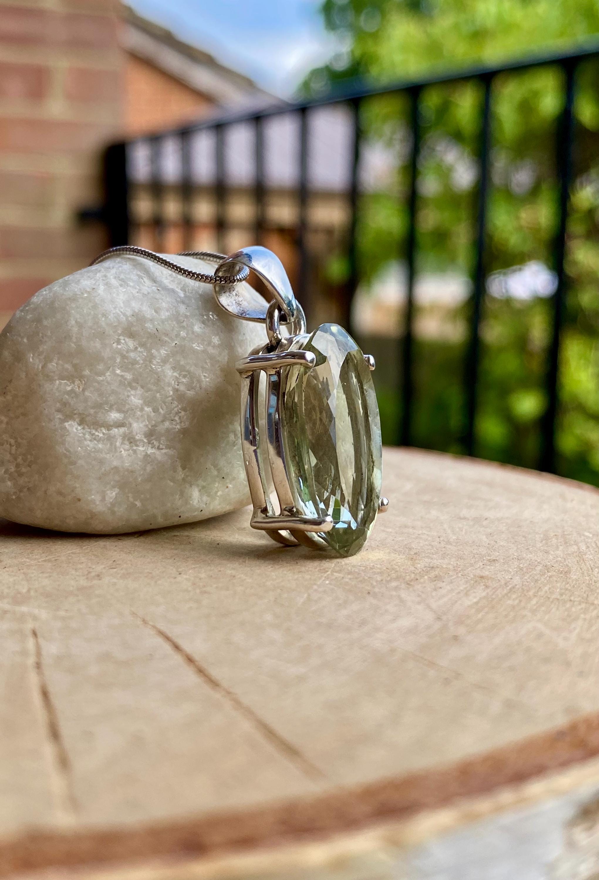 Green Amethyst (Prasiolite ) and Silver Oval Pendant