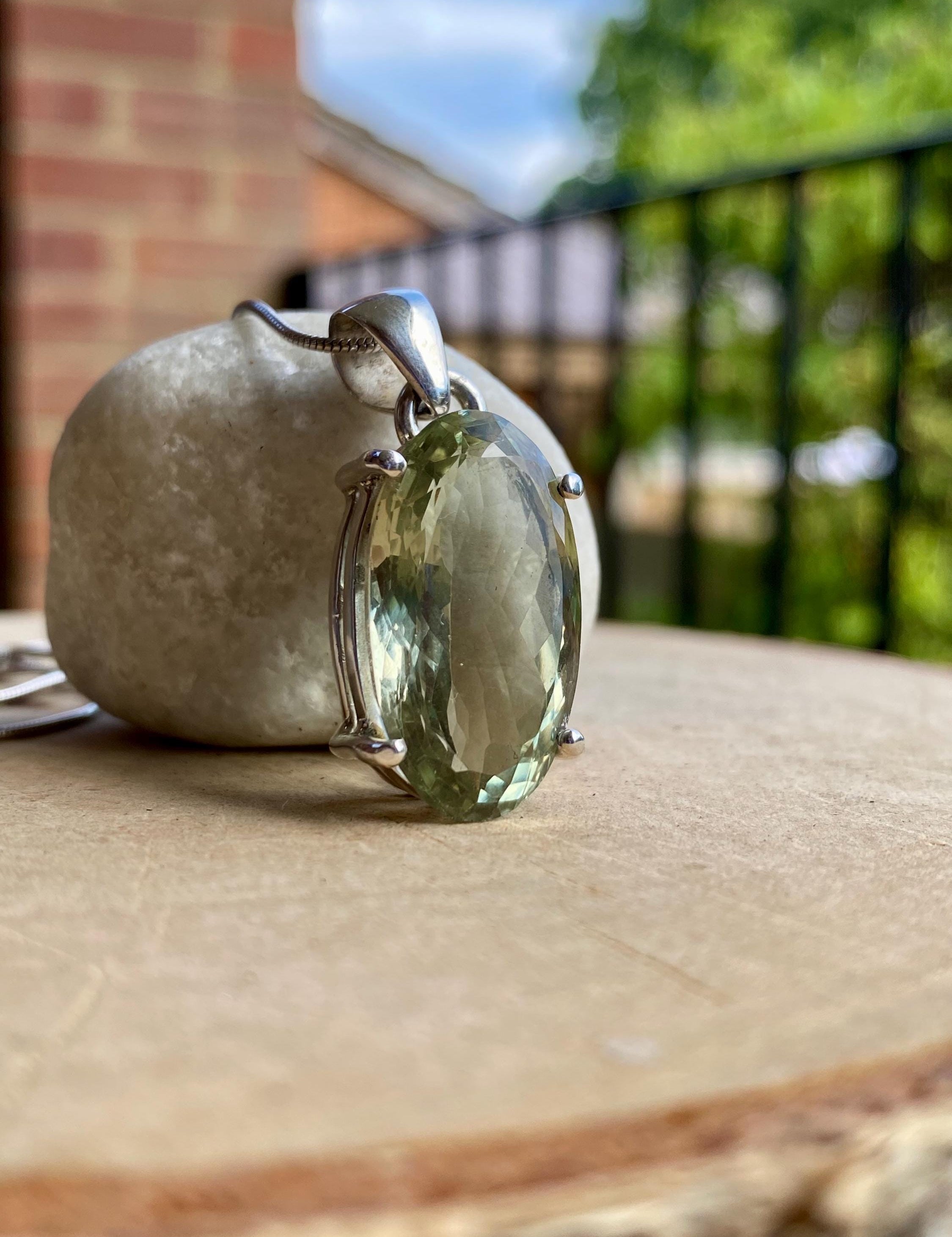 Green Amethyst (Prasiolite ) and Silver Oval Pendant