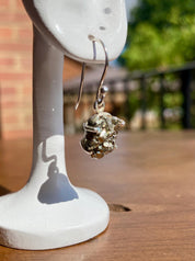 Hexagon cut Pyrite Druzy 925 Sterling Silver Dangle Earrings
