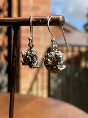 Hexagon cut Pyrite Druzy 925 Sterling Silver Dangle Earrings