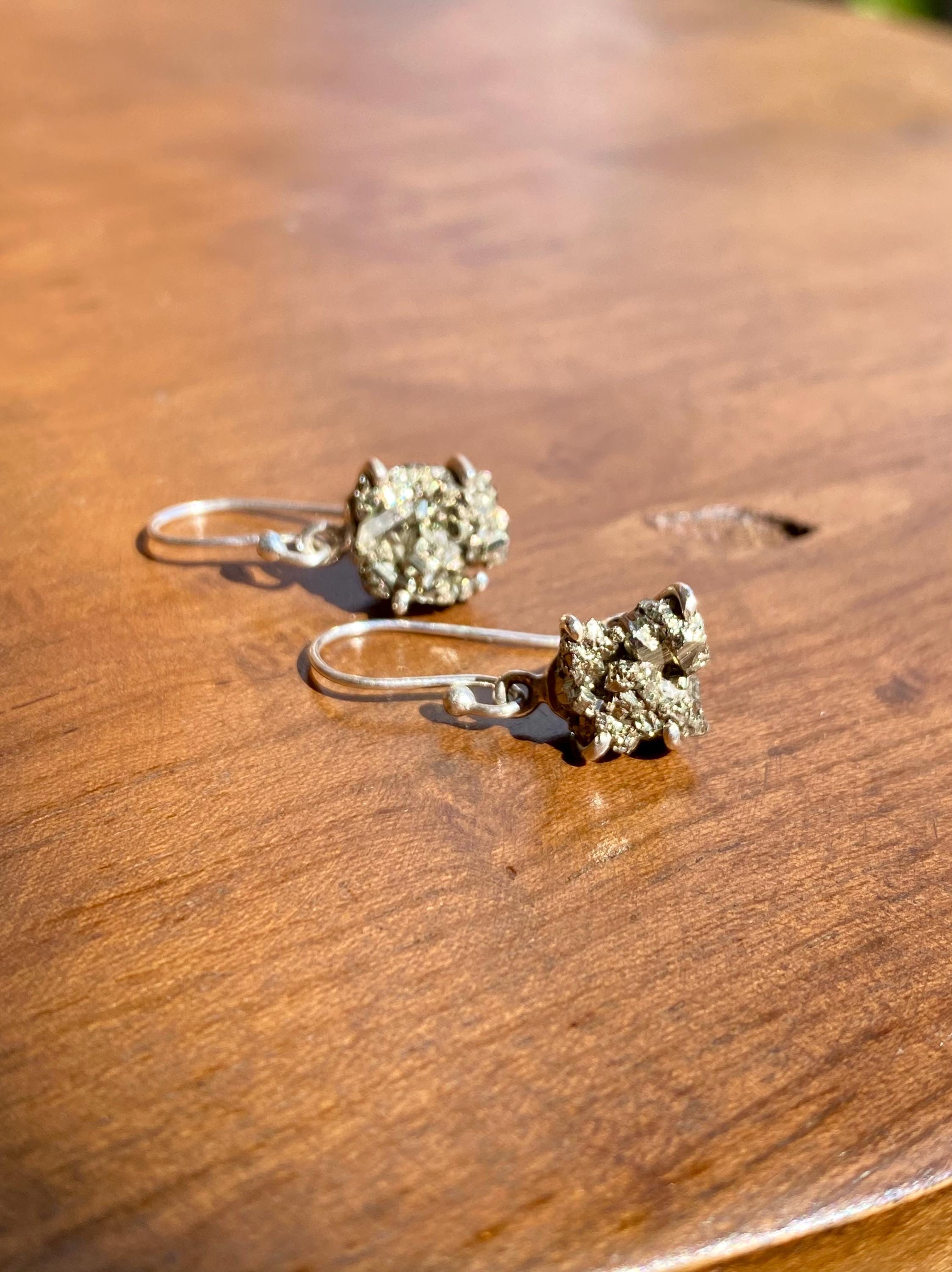 Hexagon cut Pyrite Druzy 925 Sterling Silver Dangle Earrings