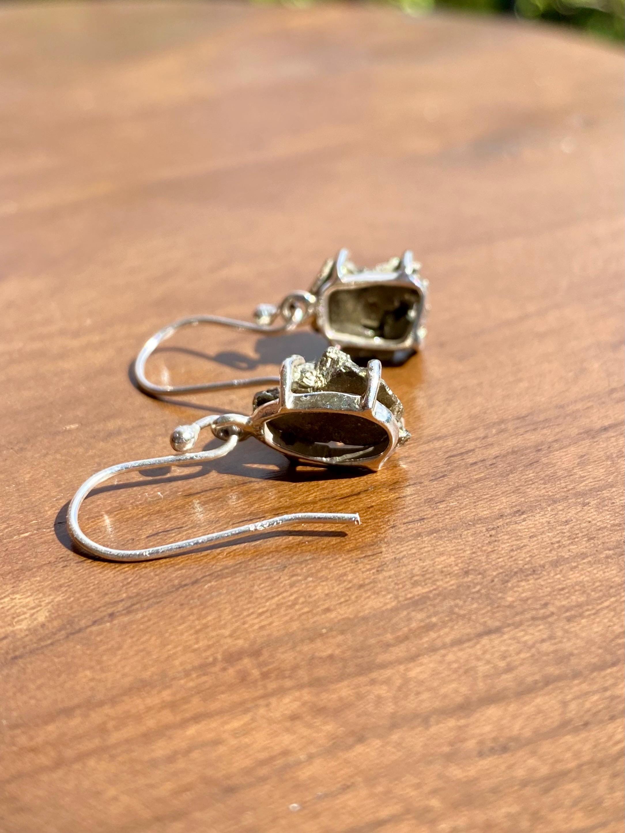 Hexagon cut Pyrite Druzy 925 Sterling Silver Dangle Earrings