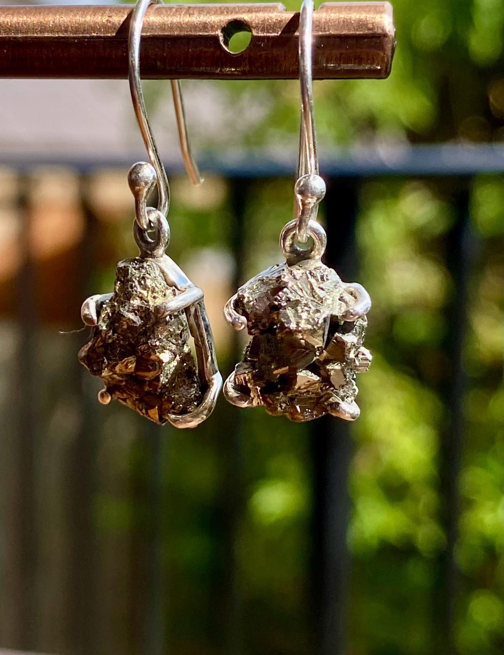 Hexagon cut Pyrite Druzy 925 Sterling Silver Dangle Earrings