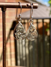 Teardrop Pyrite Druzy 925 Sterling Silver Dangle Earrings