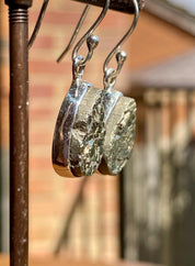 Teardrop Pyrite Druzy 925 Sterling Silver Dangle Earrings