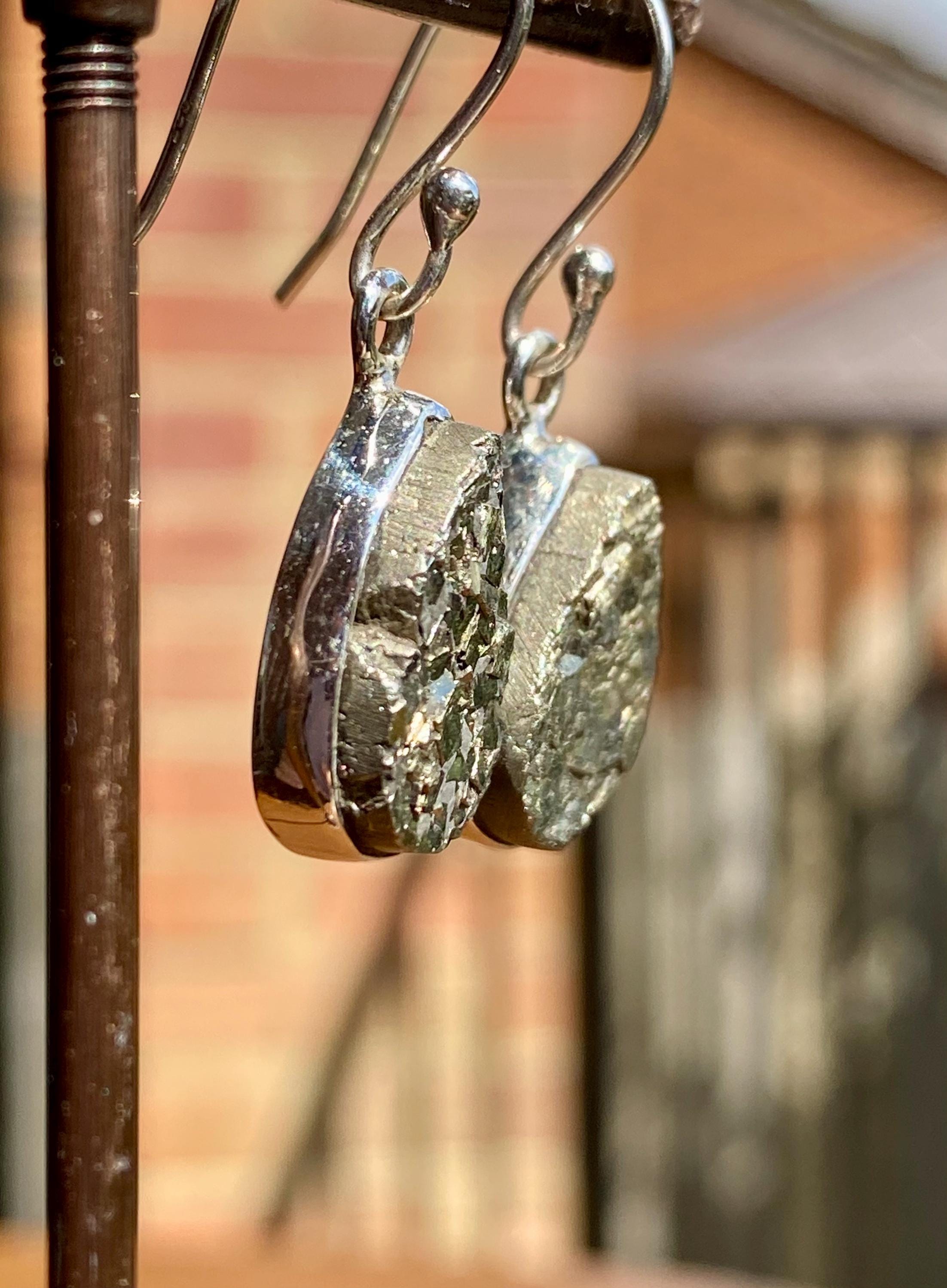 Teardrop Pyrite Druzy 925 Sterling Silver Dangle Earrings
