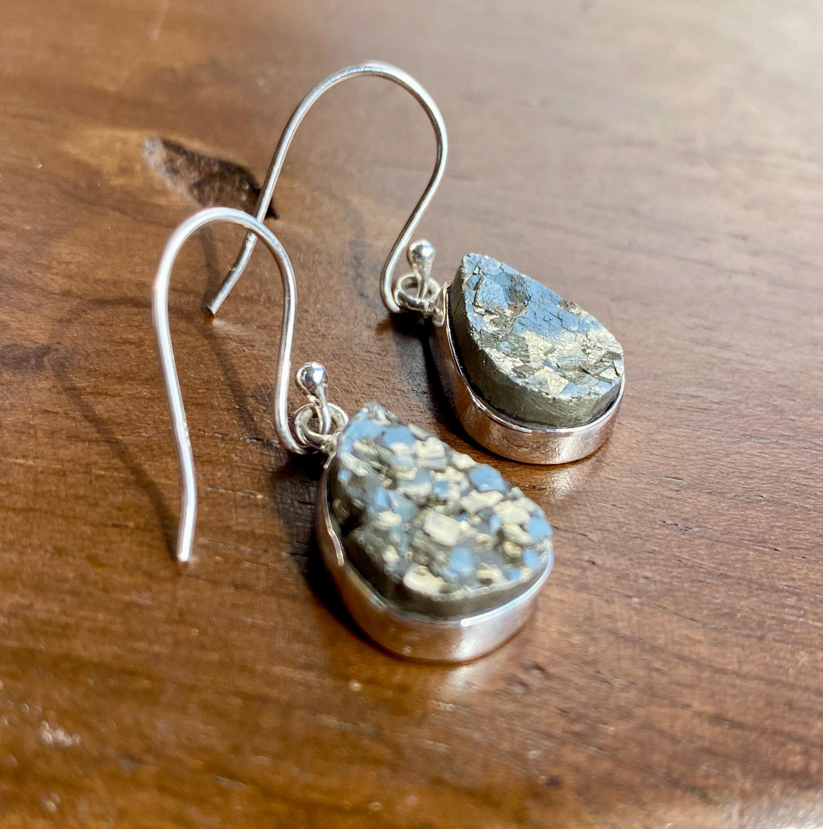 Teardrop Pyrite Druzy 925 Sterling Silver Dangle Earrings