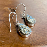 Teardrop Pyrite Druzy 925 Sterling Silver Dangle Earrings