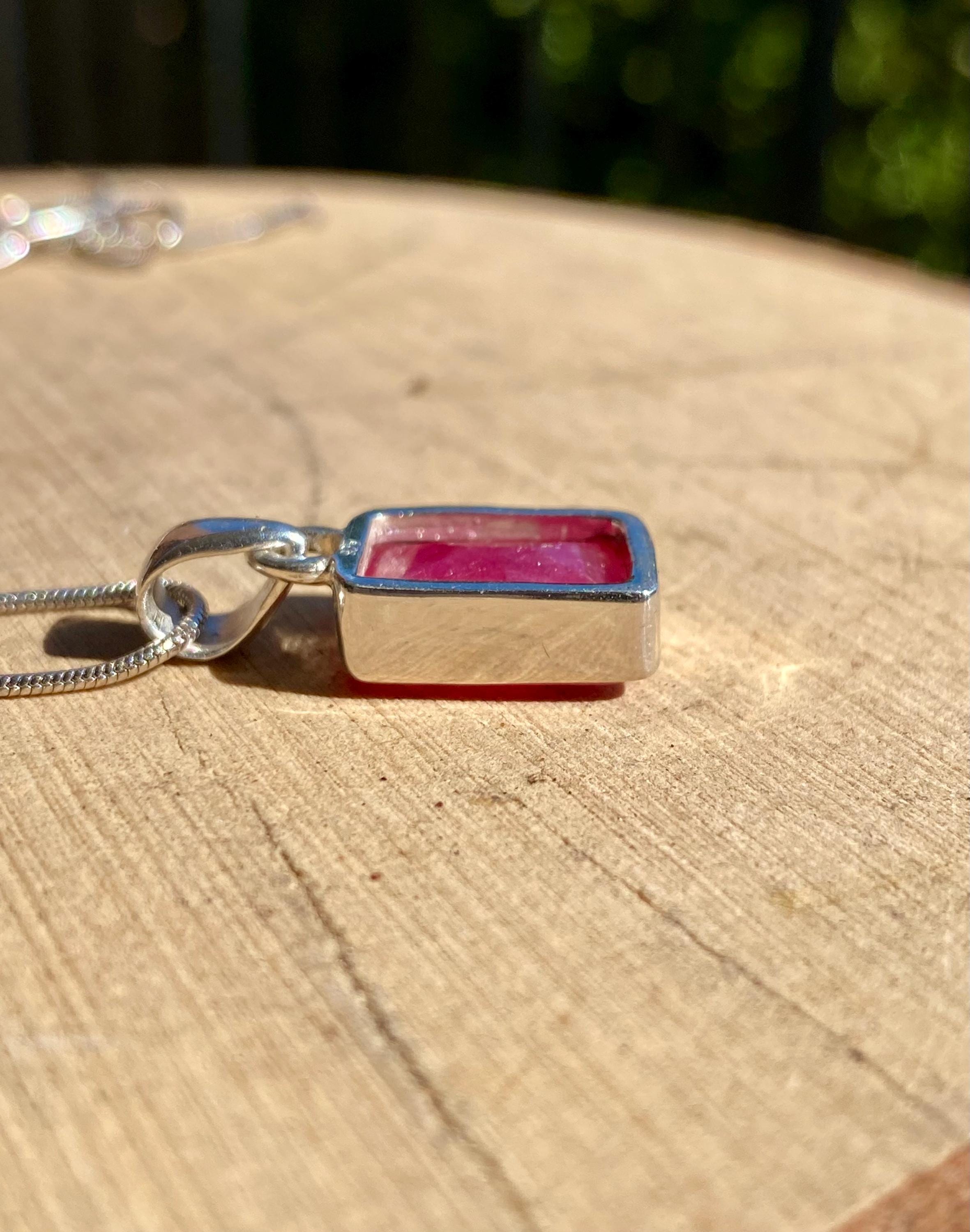 Emerald Cut Raw Ruby 925 Sterling Silver Pendant