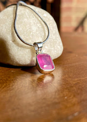 Natural African Emerald Cut Ruby 925 Sterling Silver Pendant