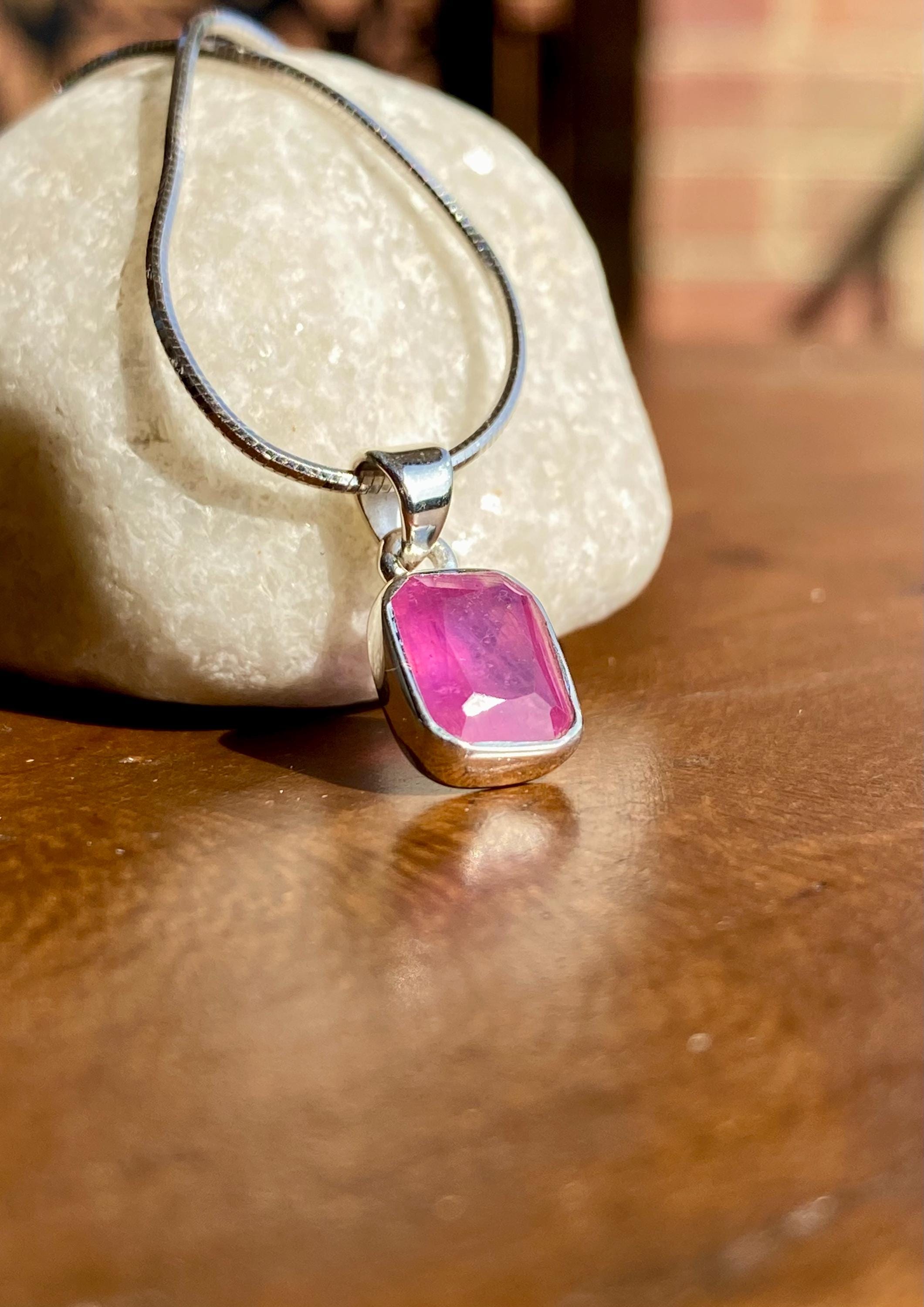Natural African Emerald Cut Ruby 925 Sterling Silver Pendant