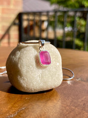 Natural African Emerald Cut Ruby 925 Sterling Silver Pendant