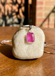 Natural African Emerald Cut Ruby 925 Sterling Silver Pendant