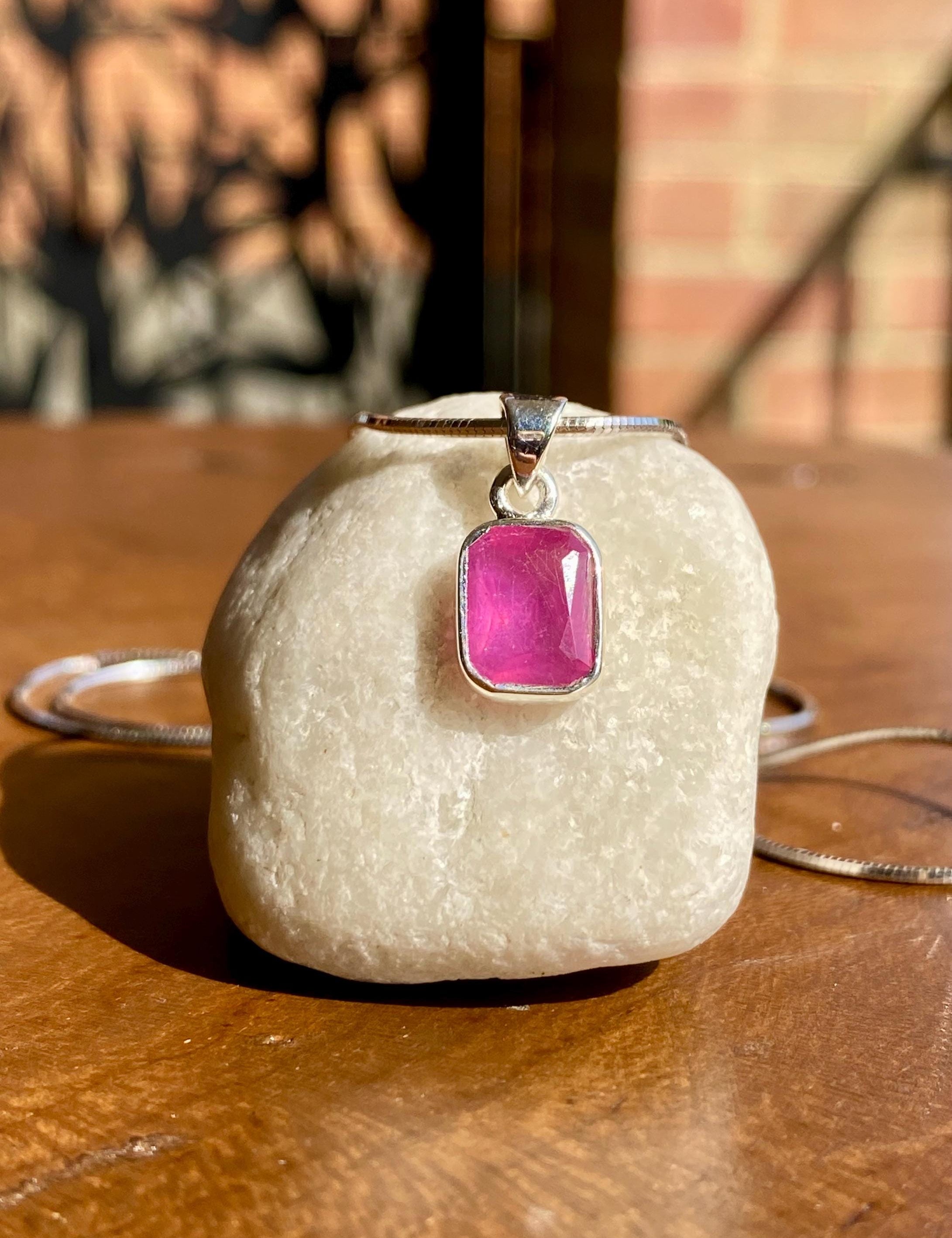 Natural African Emerald Cut Ruby 925 Sterling Silver Pendant