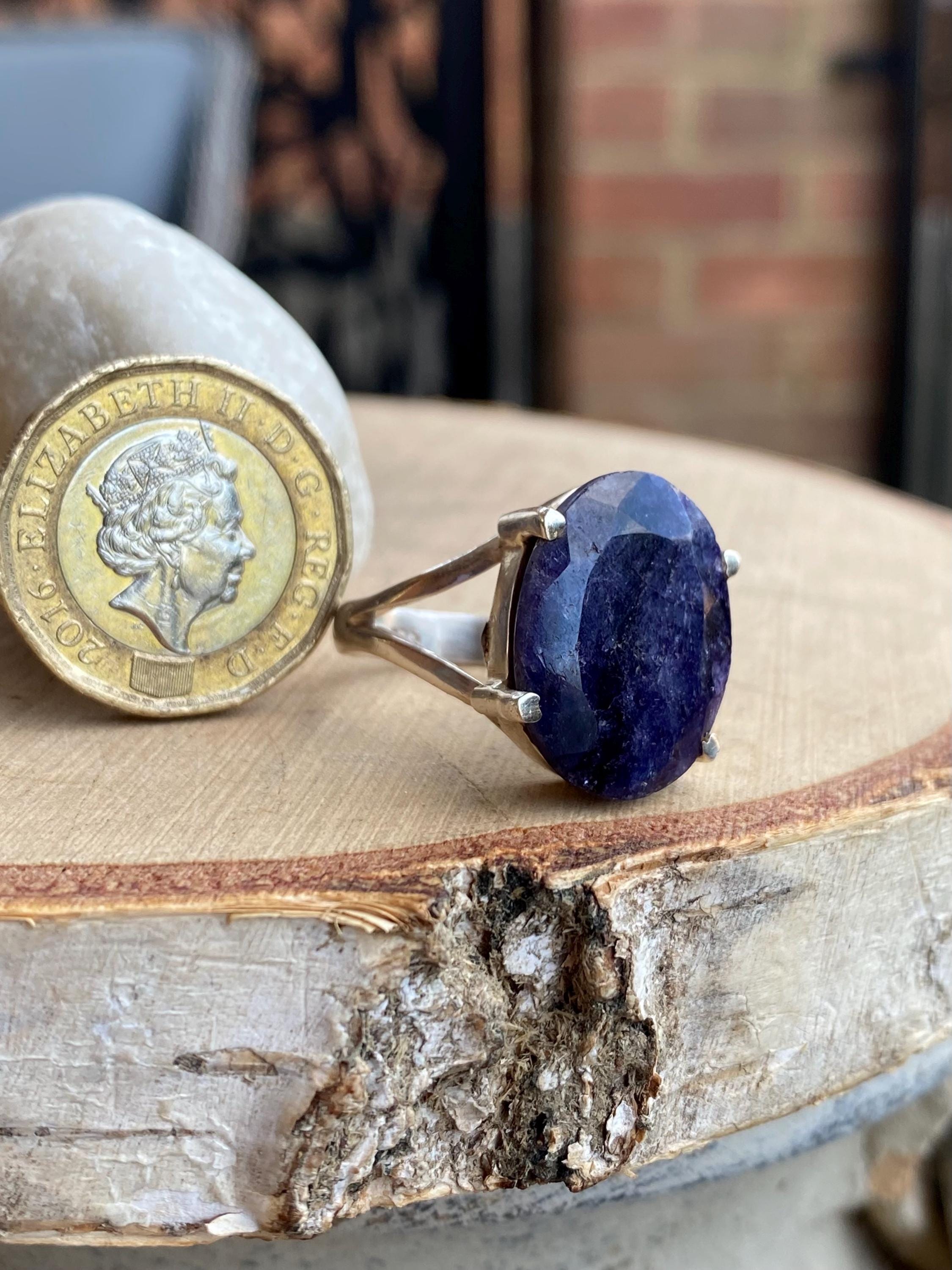 Oval Raw Sapphire 925 Sterling Silver Ring